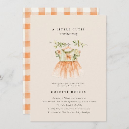 Citrus Orange Floral Kleine Süsse Kinderdusche Einladung (Vorne/Hinten)