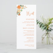 Citrus Orange Floral Let's Eat White Wedding Menükarte (Stehend Vorderseite)