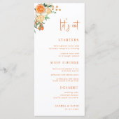 Citrus Orange Floral Let's Eat White Wedding Menükarte (Vorderseite)
