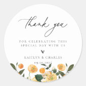 Citrus Orange Floral Wedding Vielen Dank Runder Aufkleber (Vorderseite)