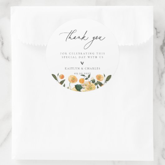 Citrus Orange Floral Wedding Vielen Dank Runder Aufkleber (Tasche)