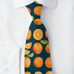 Citrus Orange Fruit Fun Krawatte<br><div class="desc">Vergnügen und zesty orange Zitrusfrüchte Muster auf einem dunkelgrünen,  aquamarinen Hintergrund. Erfrischend! Originelle Kunst von Nic Squirrell.</div>