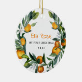 Citrus Orange Greenery Wreath Baby 1. Weihnachten Keramik Ornament (Rechts)