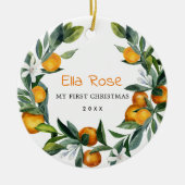 Citrus Orange Greenery Wreath Baby 1. Weihnachten Keramik Ornament (Vorne)