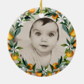 Citrus Orange Greenery Wreath Baby 1. Weihnachten Keramik Ornament (Hinten)