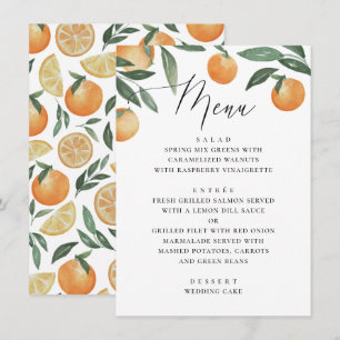 Citrus Orange Hochzeit   Botanische Kalligrafie Menükarte