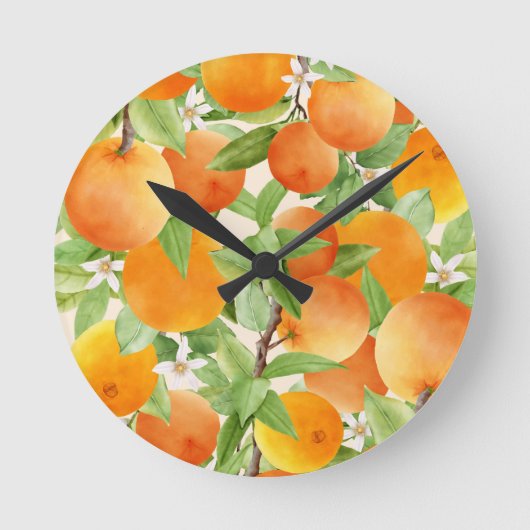 Citrus Orange Kitchen Design Runde Wanduhr (Vorderseite)
