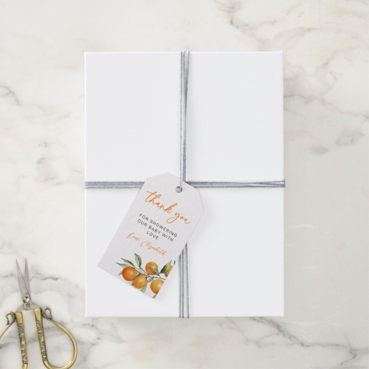 Citrus Orange Kleine Süsse Kinderdusche Geschenkanhänger (Mit Garn)