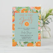 Citrus Orange Liebe bei First Spritz Brautparty Einladung (Stehend Vorderseite)