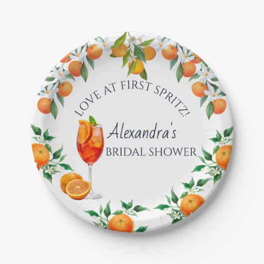 Citrus Orange Liebe bei First Spritz Brautparty Pappteller (Vorderseite)