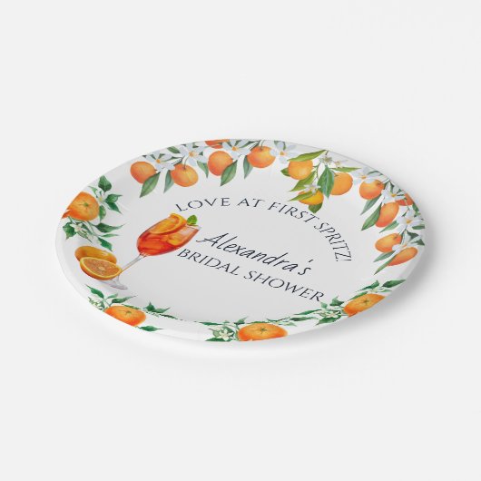 Citrus Orange Liebe bei First Spritz Brautparty Pappteller (Schrägansicht)
