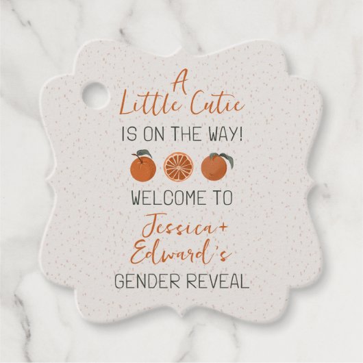 Citrus Orange Little Süsse Gender Reveal Party Geschenkanhänger (Vorderseite)