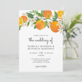 Citrus Orange Mandarine Floral Wedding Einladung (Stehend Vorderseite)