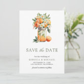Citrus Orange Mason Jar Foto Wedding Save The Date (Stehend Vorderseite)
