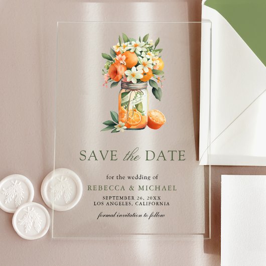 Citrus Orange Mason Jar Wedding Save the Date Acryleinladungen