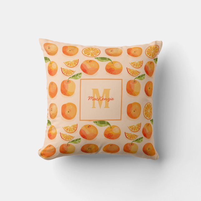 Citrus Orange Muster Monogram Kissen (Vorderseite)