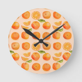 Citrus Orange Muster Runde Wanduhr