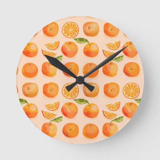 Citrus Orange Muster Runde Wanduhr (Vorderseite)
