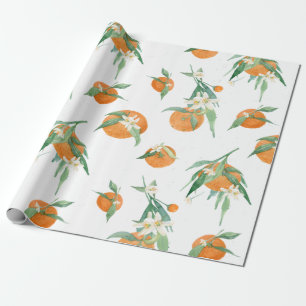 Citrus Orange n White Water color Floral Folies Geschenkpapier