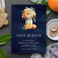 Citrus Orange Navy Blue Mason Jar Foto Wedding