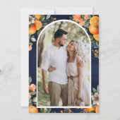 Citrus Orange Navy Blue Mason Jar Foto Wedding Save The Date (Rückseite)