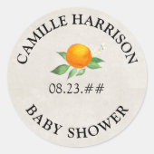 Citrus Orange Neutral Personalisiert Baby Dusche Runder Aufkleber (Vorderseite)
