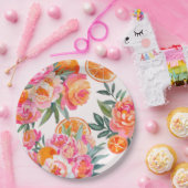 Citrus Orange & Pink Floral Bold Brautparty Pappteller (Party)
