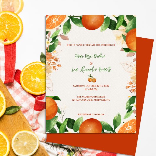 Citrus Orange Rustikale Hochzeit im Herbst Einladu Postkarte