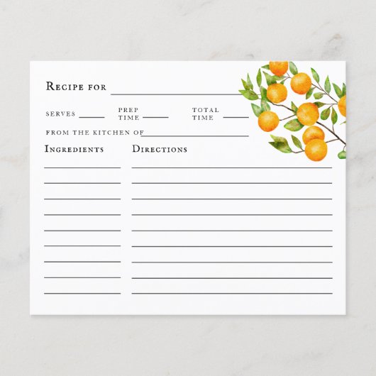 Citrus Orange Summer Brautparty Rezept Card (Vorderseite)