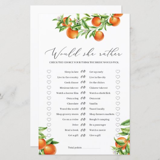 Citrus Orange Summer Frucht würde sie lieber Spiel (Vorne/Hinten)