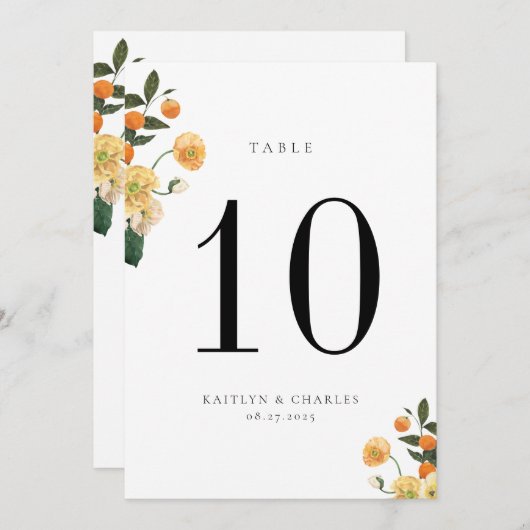 Citrus Orange Tischnummer Card (Vorne/Hinten)
