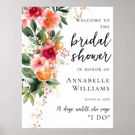Citrus Orange und Blume Brautparty Willkommen Poster (Vorne)