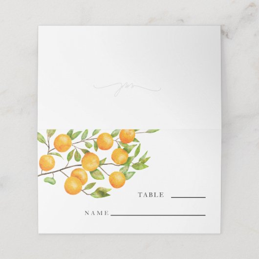 Citrus Orange Wedding Tischnummer Platzkarte (Außenseite Aufgefaltet)