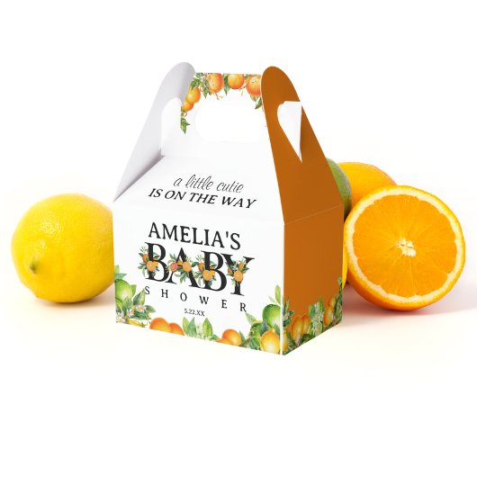 Citrus Orange White Floral Danke Baby Dusche Geschenkschachtel