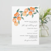 Citrus Orangen Aquarell Moderne Skripthochzeit Einladung (Stehend Vorderseite)