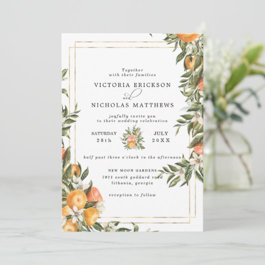Citrus Orchard | Boho Botanical Wedding Einladung (Stehend Vorderseite)