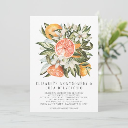 Citrus Orchard | Boho Botanical Wedding Einladung (Stehend Vorderseite)