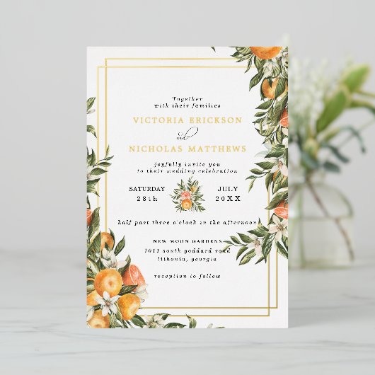 Citrus Orchard | Boho Botanical Wedding Einladung (Stehend vorne)