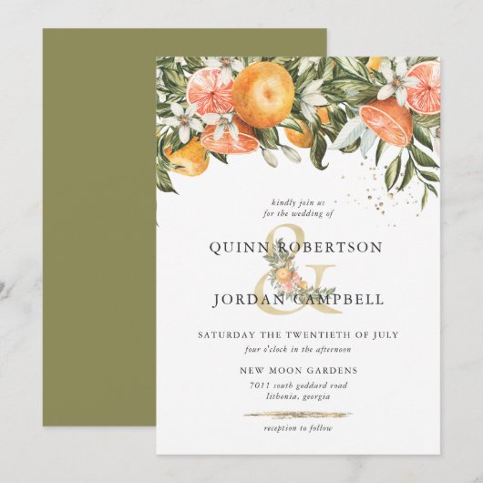 Citrus Orchard | Boho Botanical Wedding Einladung (Vorne/Hinten)