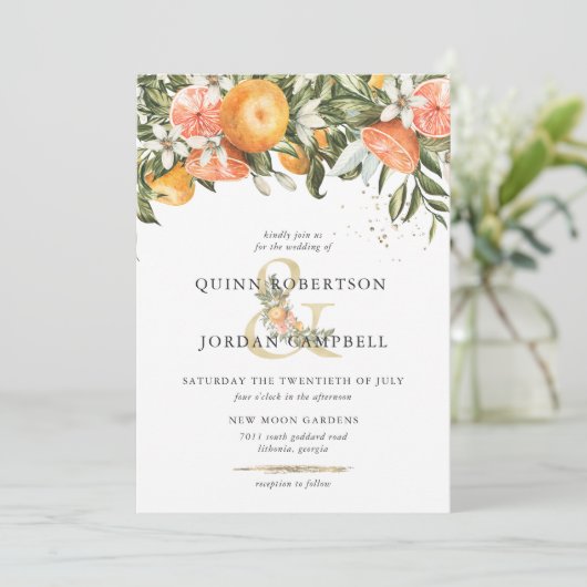 Citrus Orchard | Boho Botanical Wedding Einladung (Stehend Vorderseite)