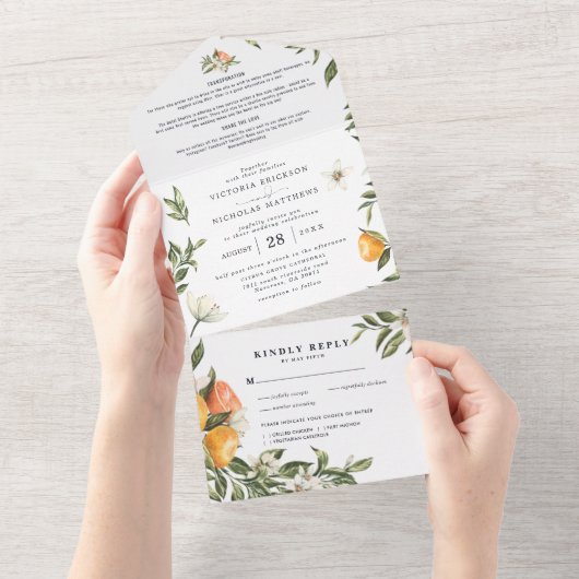 Citrus Orchard Botanic | Alles in einer Hochzeitsf All In One Einladung (Abreißen)
