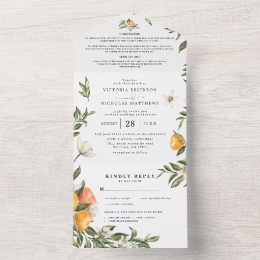 Citrus Orchard Botanic | Alles in einer Hochzeitsf All In One Einladung (Innen Boden)