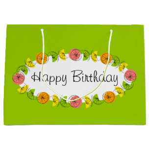 Citrus Oval Green Happy Geburtstag groß Große Geschenktüte