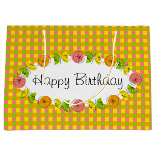 Citrus Oval Karo Happy Birthday groß Große Geschenktüte