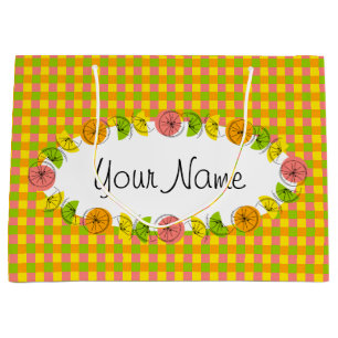 Citrus Oval Karo Name Geschenktasche groß Große Geschenktüte