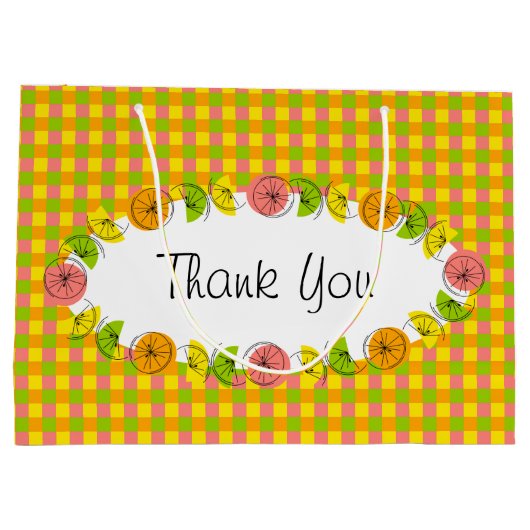 Citrus Oval Karo Vielen Dank Geschenktasche groß Große Geschenktüte (Rückseite)