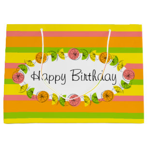 Citrus Oval Stripe Classic Happy Geburtstag groß Große Geschenktüte