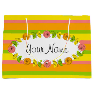 Citrus Oval Stripe Klassischer Name Geschenktasche Große Geschenktüte