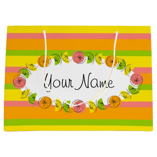 Citrus Oval Stripe Klassischer Name Geschenktasche Große Geschenktüte (Vorderseite)