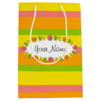 Citrus Oval Stripe Klassischer Name Geschenktasche Mittlere Geschenktüte